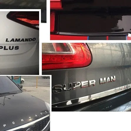 Metal zinc alloy 3D car bumper sticker showing raised English letter, approximately 2.5cm in size