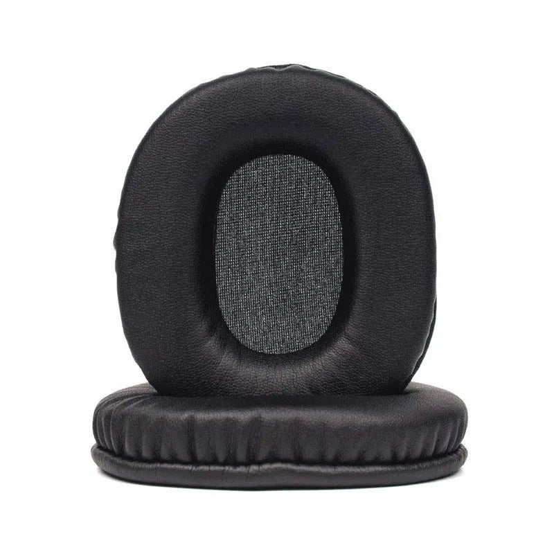 Black soft PU leather headphone cover for Sony MDR-1R headphones on a grey background.