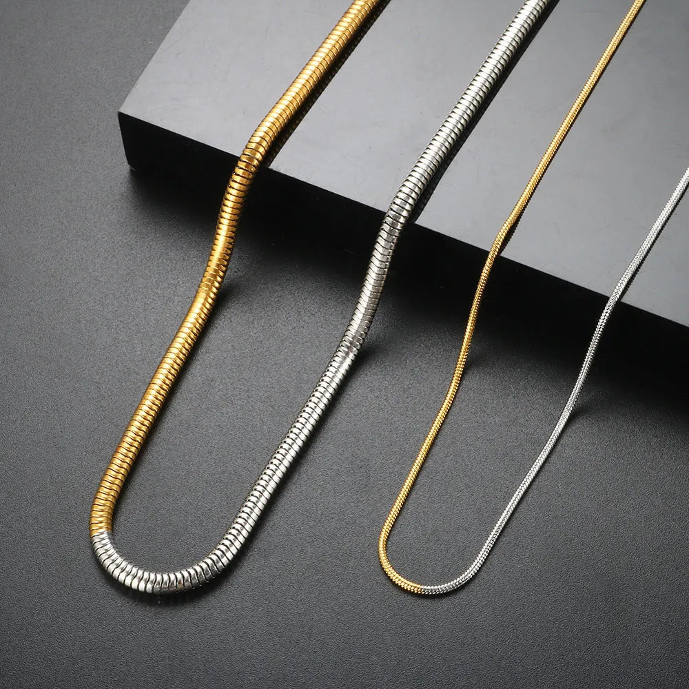 Gold MSXNJMG505G stainless steel snake bones chain necklace with 3mm thickness and geometric design