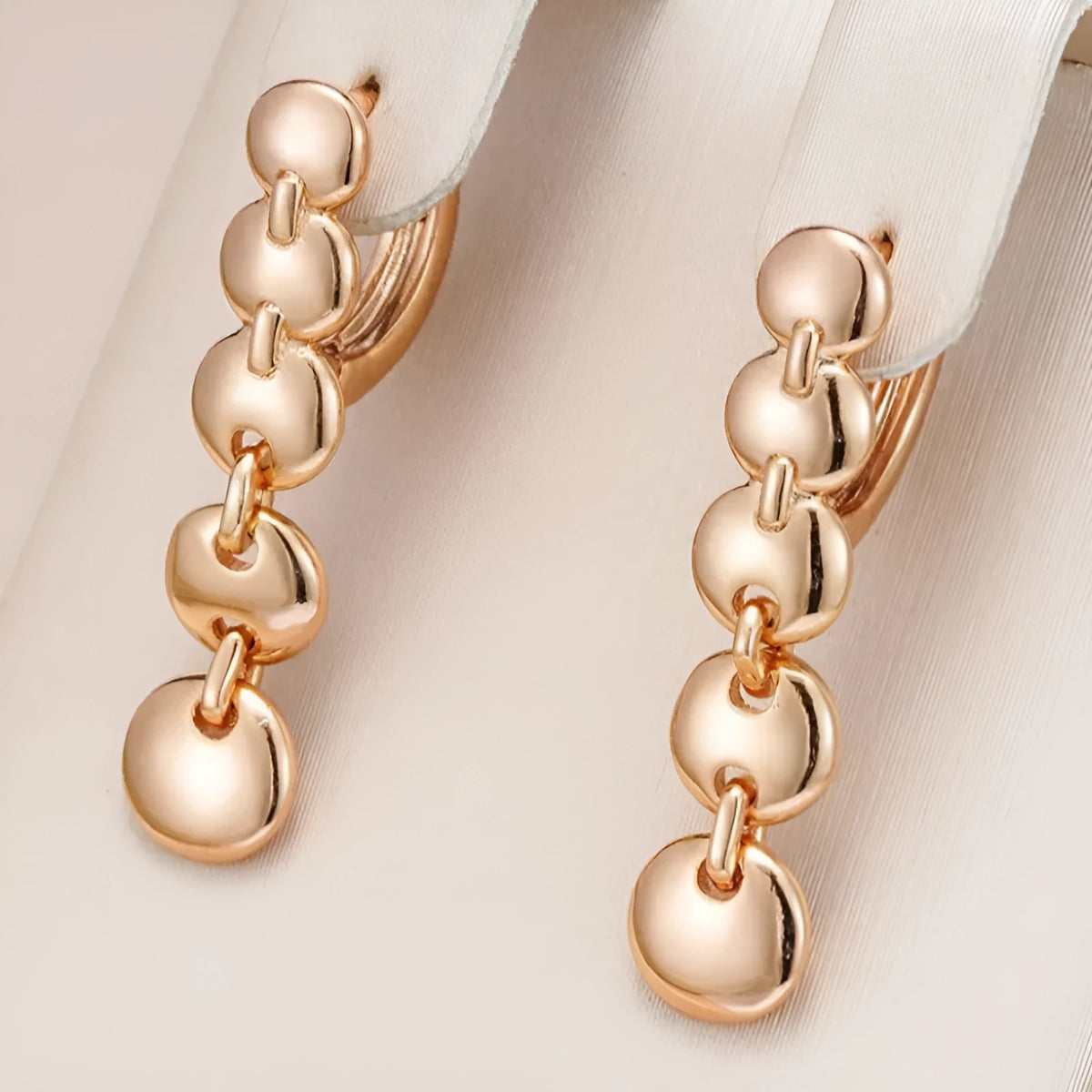 Gold retro long round circle woven copper dangle earrings pair