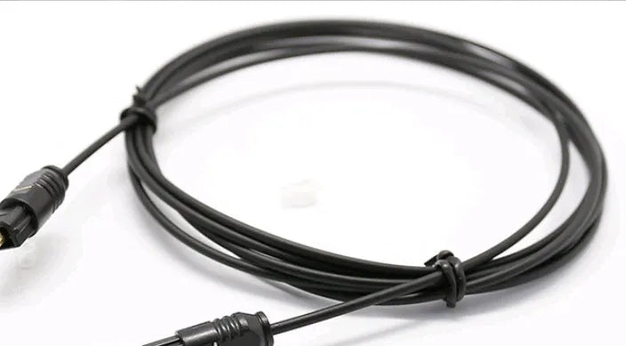 OD2.2 digital audio optical fibre cable with slim 2.2mm profile and Toslink connectors.