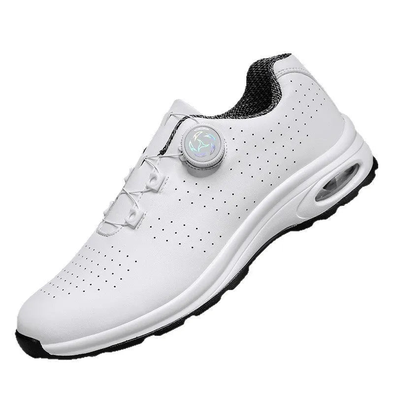 Men's black low-top casual shoes with mesh upper and white laces on a flat composite sole.