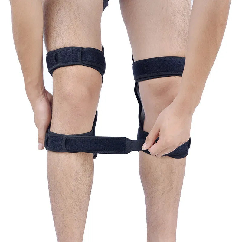 Adjustable knee brace with spring booster mechanism for mountaineering and sports activities