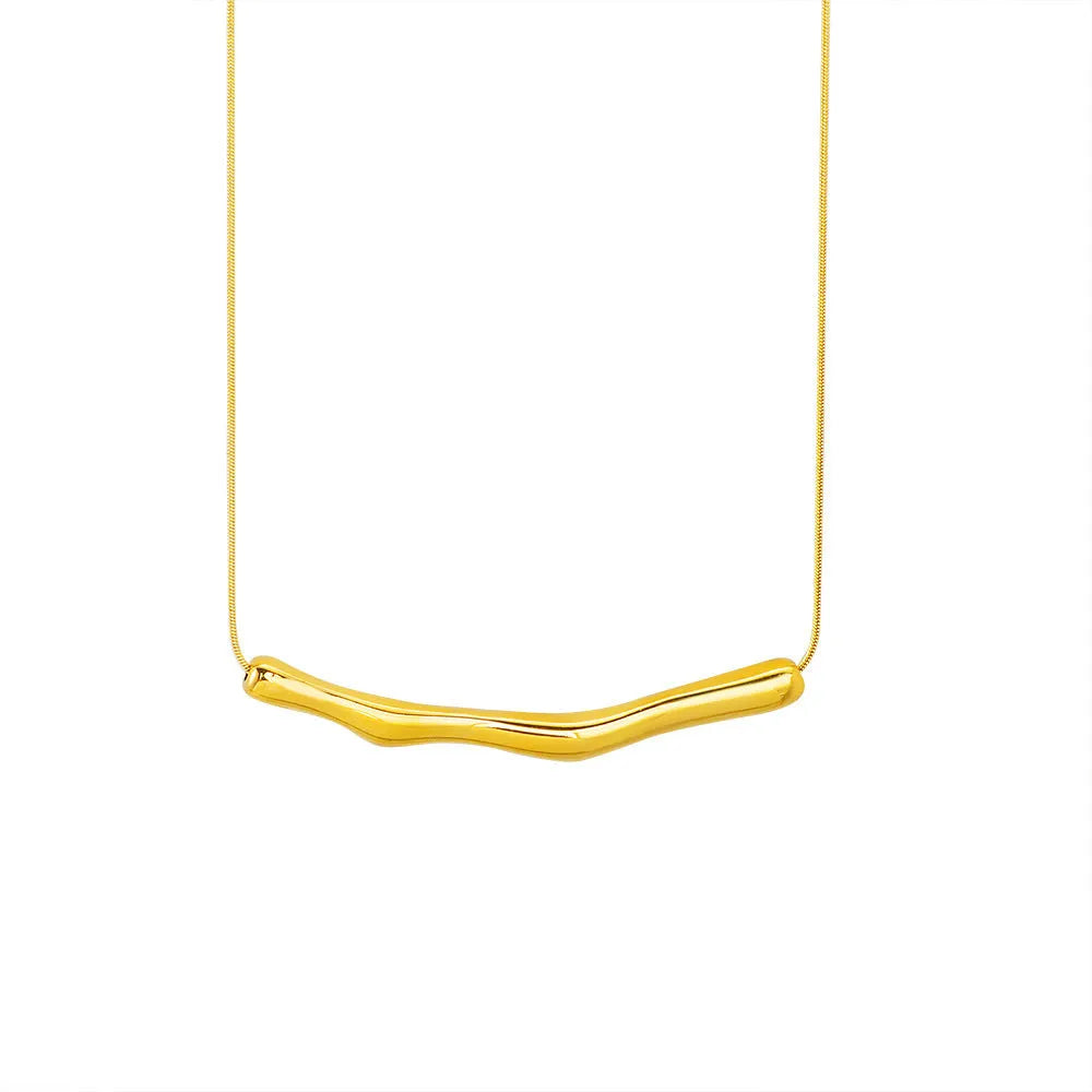 Women's titanium steel pleated necklace in gold tone with irregular textured finish.