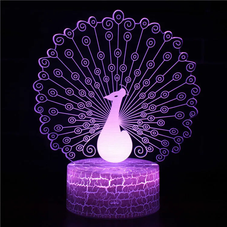 Colourful acrylic 3D USB table lamp with touch control on a small black base