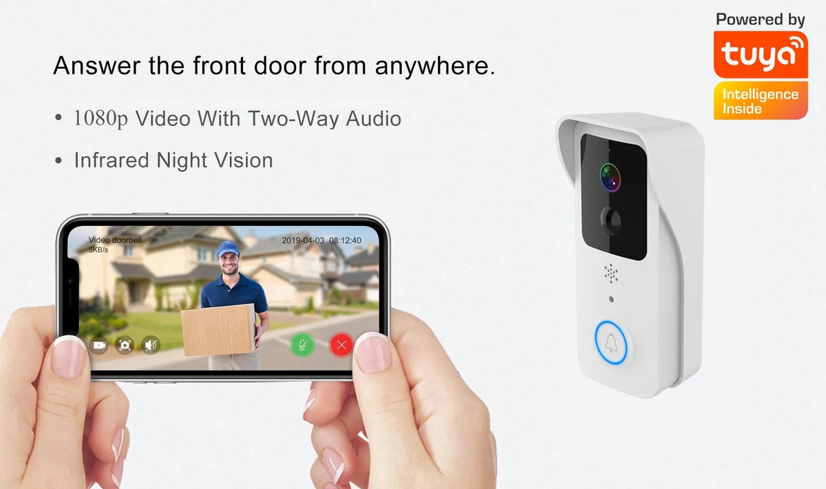 Smart home waterproof visual doorbell with HD camera and 18650 battery compartment