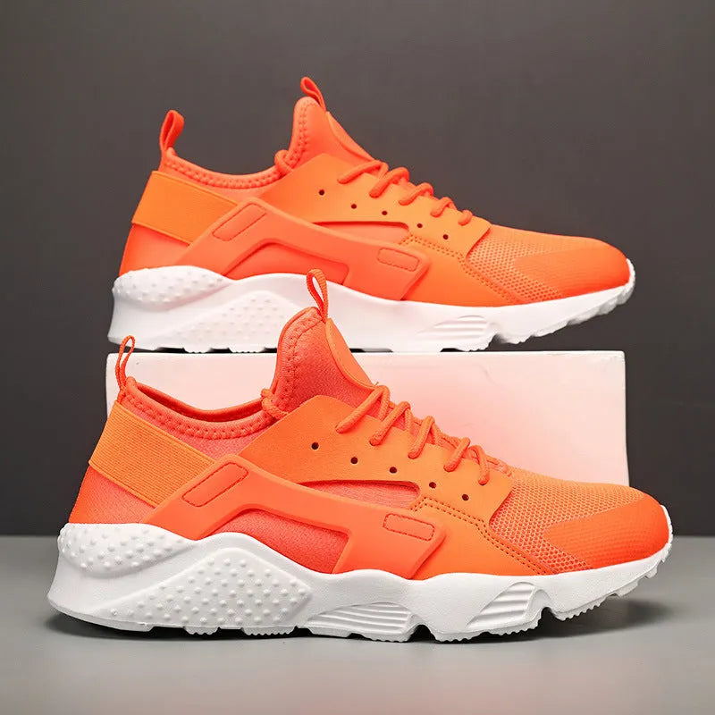 Men's mesh low top casual shoes in fluorescent red with lace-up closure and cross shoulder straps