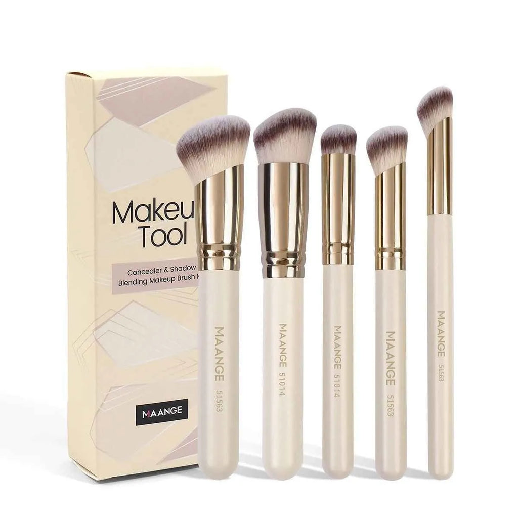 MAANGE set of five apricot-coloured angled makeup brushes for blush, powder, and foundation