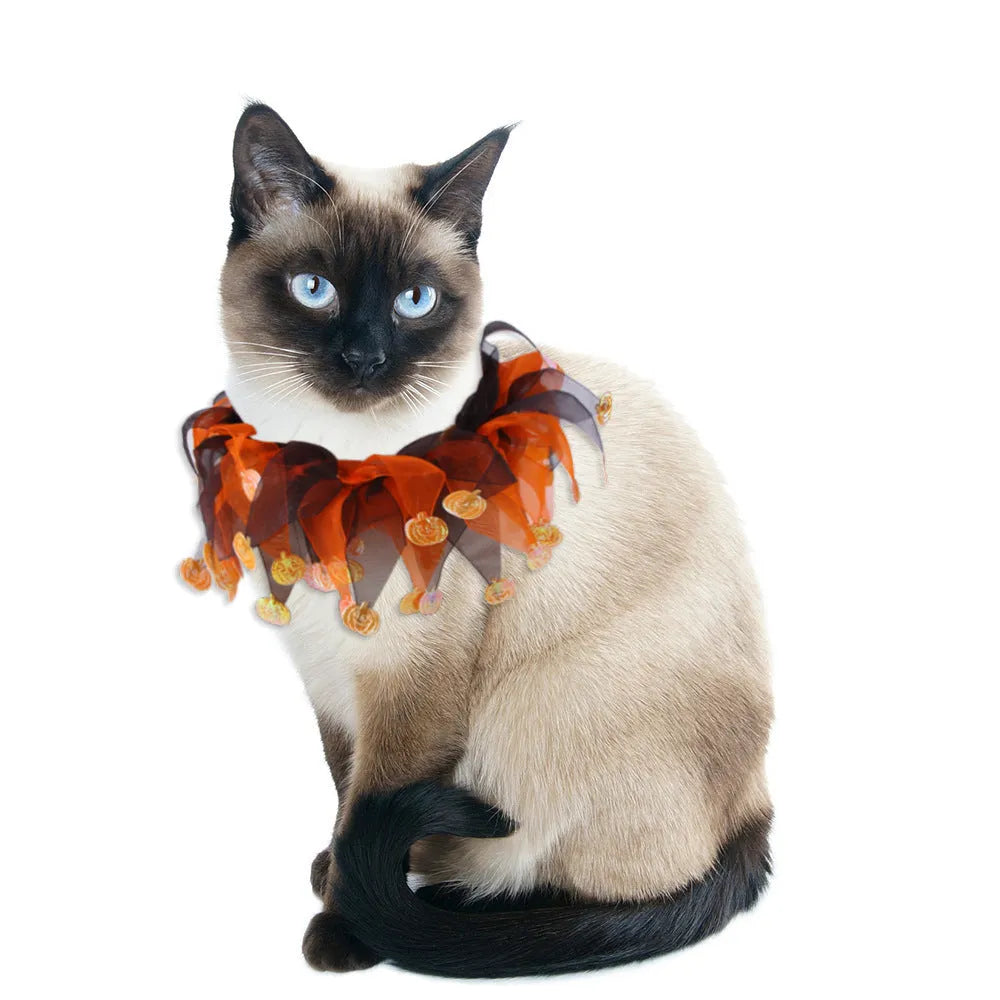 Tie-dye pattern pet collar in Christmas and Halloween colours with adjustable cloth construction