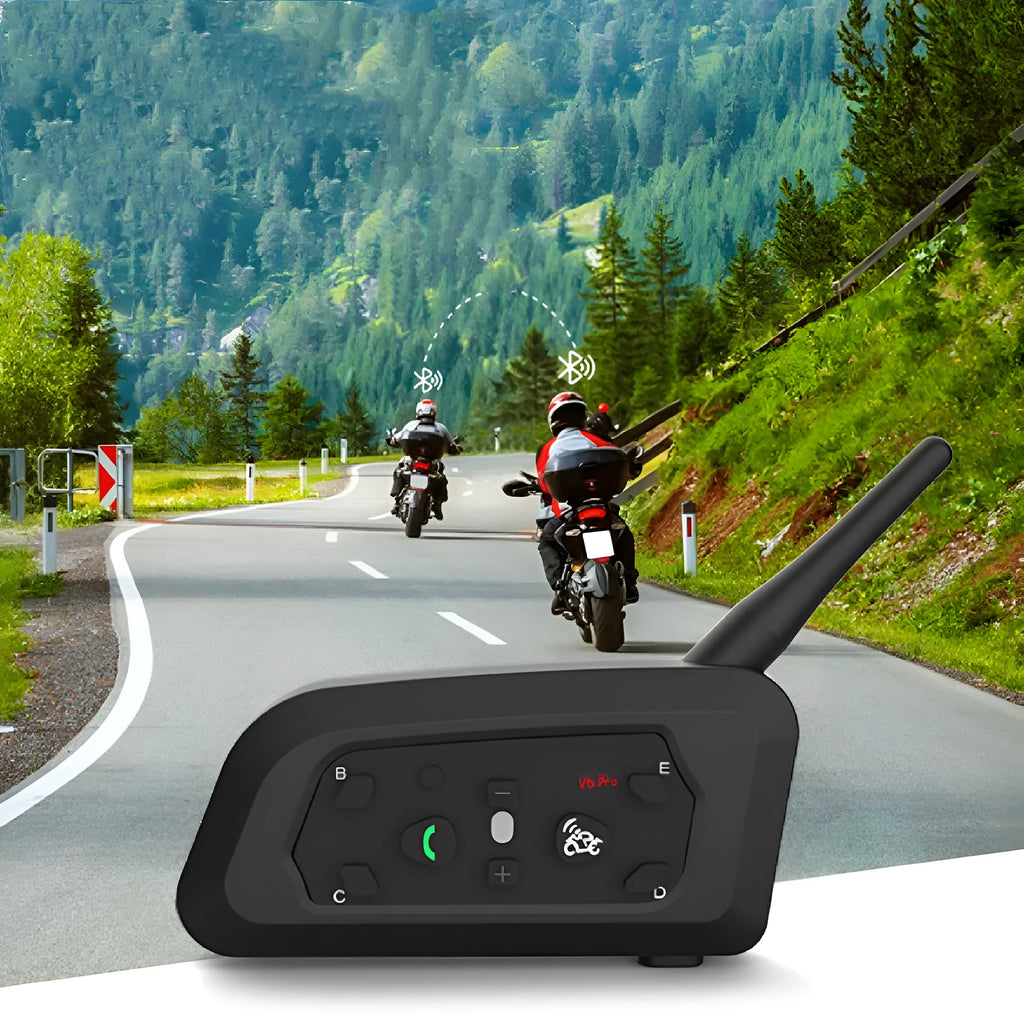 V6 Pro motorcycle helmet Bluetooth intercom unit with mounting clip and charging cable