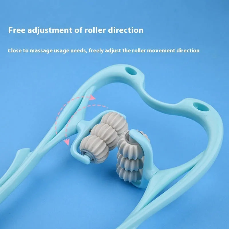 Blue plastic electric back massager with six rotating wheels for neck shoulder and lower back