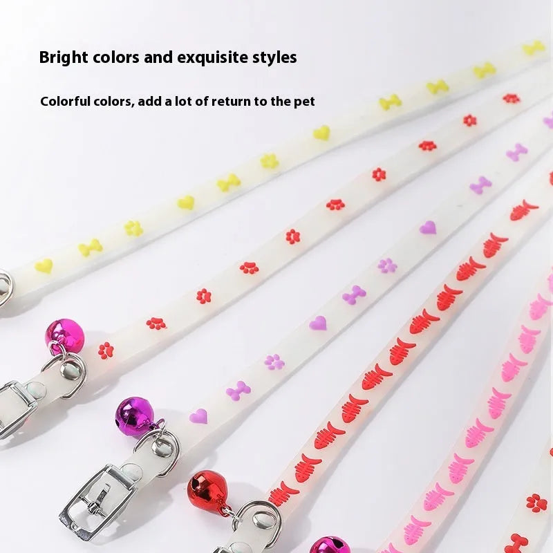 Meow Xinbao luminous pet collar for cats showing adjustable silicone rope and glow feature