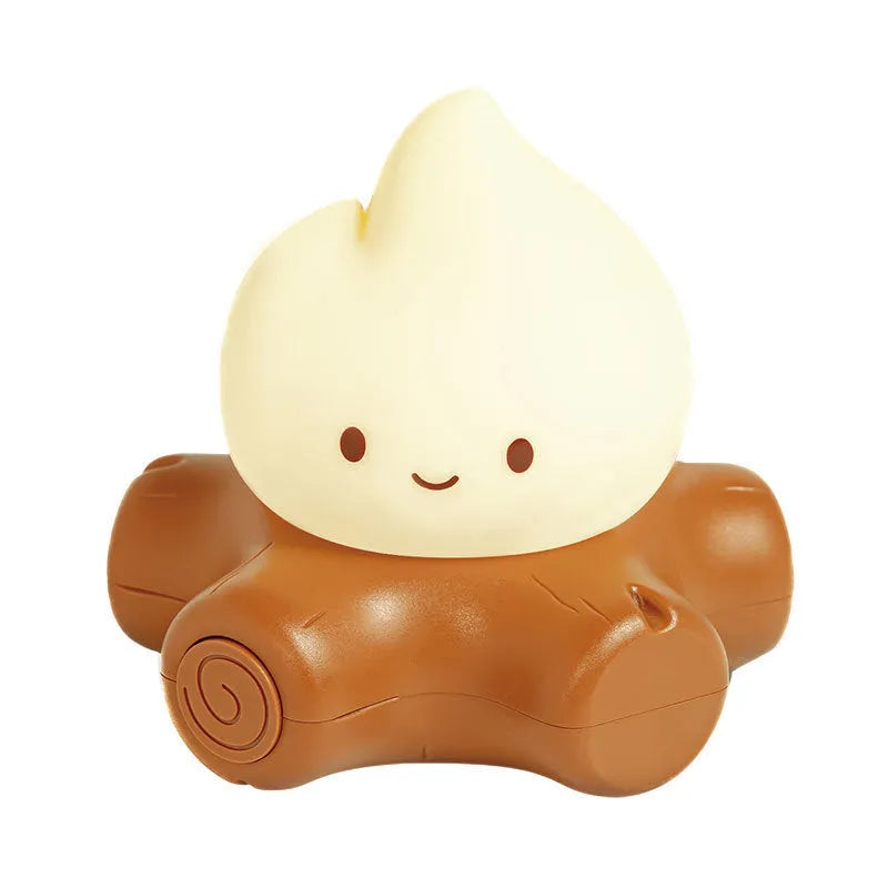 Cartoon silicone fire pile small night lamp with built-in battery and ABS shade