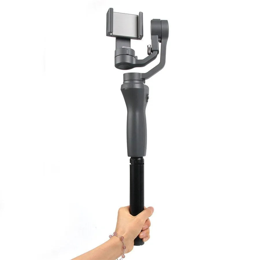 Black aluminium alloy mobile phone tripod with handheld stabiliser accessory compatible with Apple iPhone