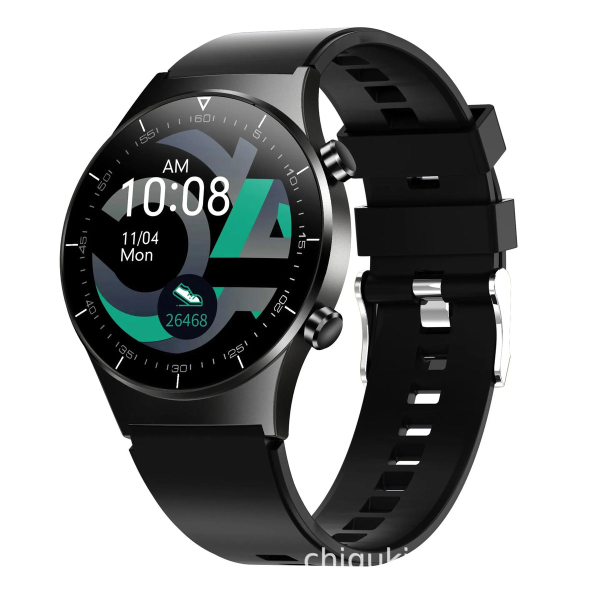 Black smart watch with 1.3 inch screen and TPU sports bracelet displaying health metrics