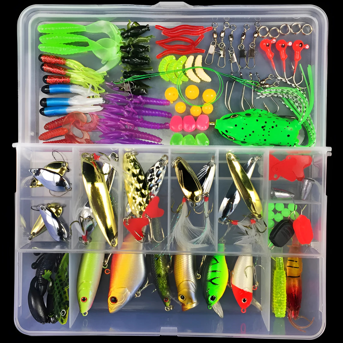 Junior entry-level fishing lure suit kit in PP storage case with multiple bait pieces