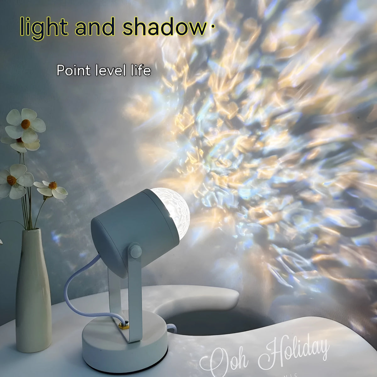 Dynamic water ripple ambience light table lamp on desktop with ceiling mount option