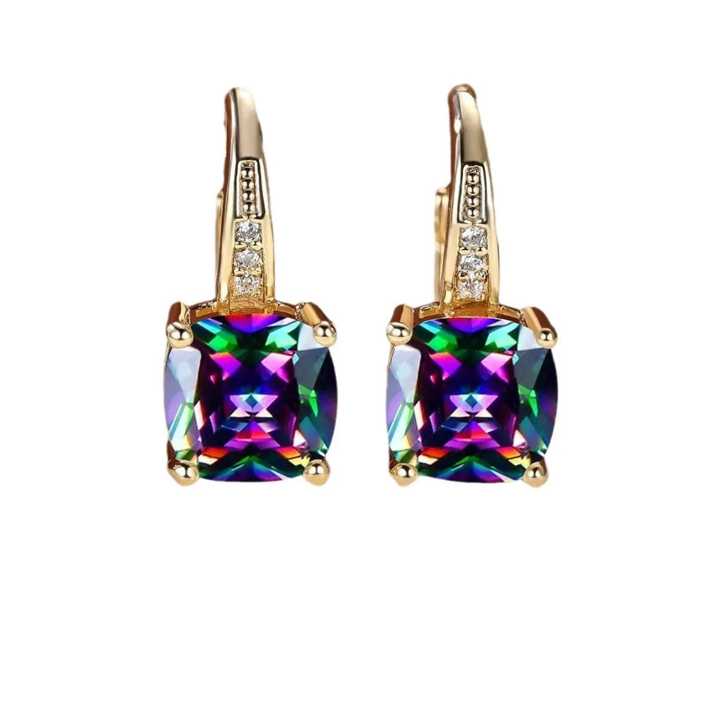 Geometric quadrilateral moissanite ear clip earrings in gold electroplated finish