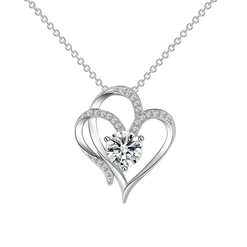 Women's heart-shaped 925 silver necklace in rose gold, gold, or platinum colour