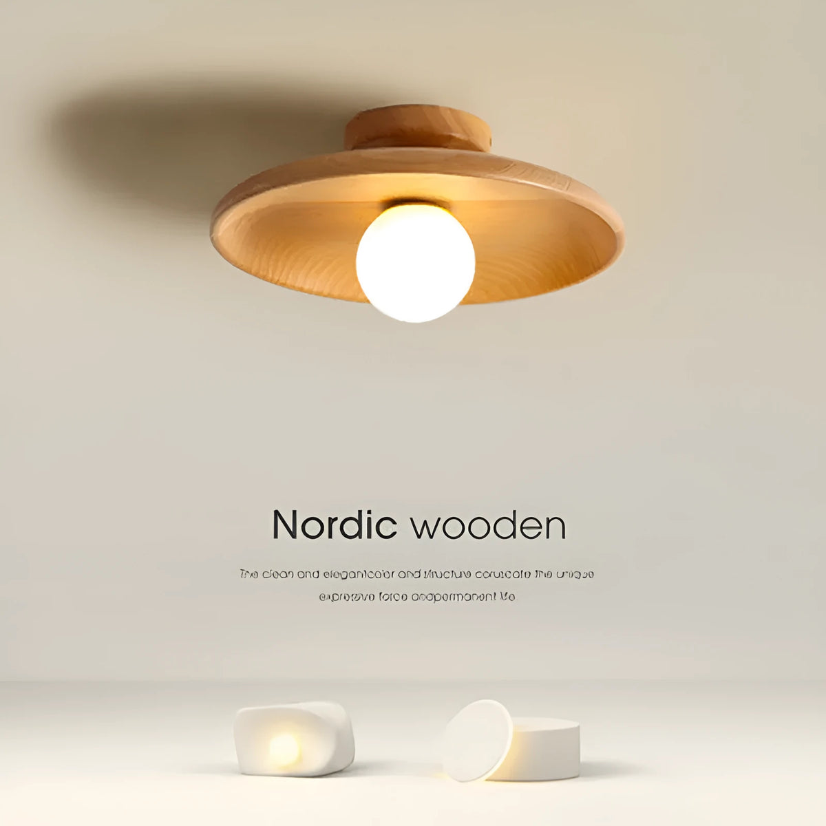 Minimalist solid wood and glass ceiling lamp in walnut colour