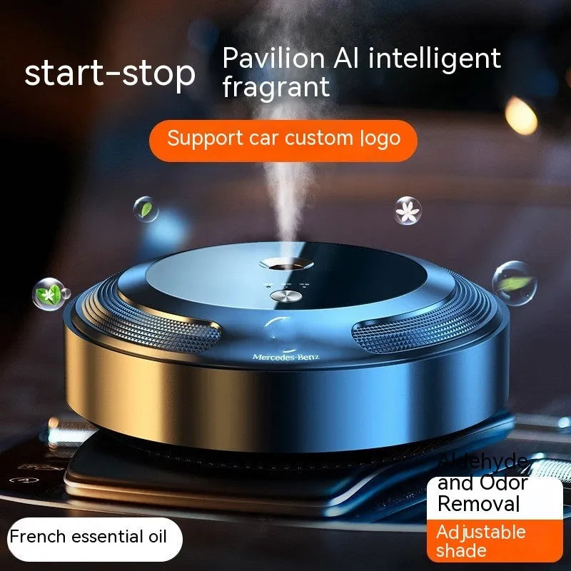 Metal automatic car air freshener diffuser with three fragrance bottles and charging cable