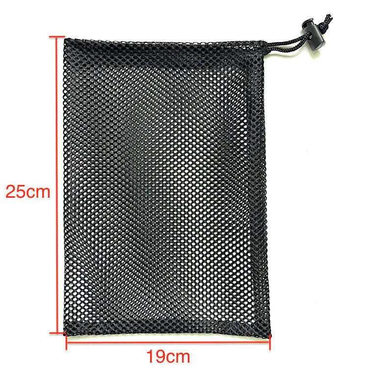 Black mesh storage bag with drawstring closure for children's water ball toys