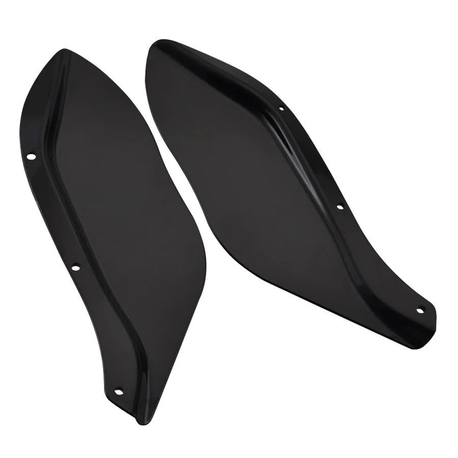Pair of left and right black ABS plastic side wing head covers for Harley Davidson motorcycle.