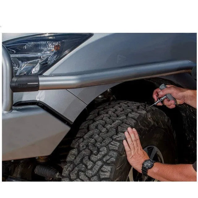 Speedy Seal emergency car tyre repair tool set in a compact case with insertion tool, reamer, and pressure gauge.