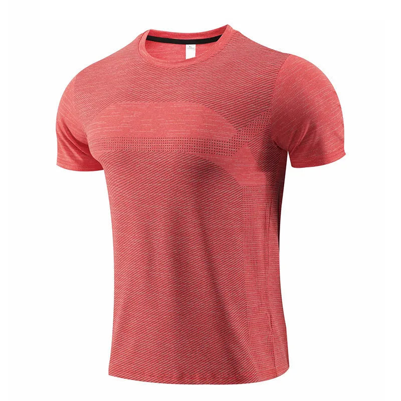 Short sleeve running T-shirt in polyester spandex fabric on a size chart showing S to 4XL.