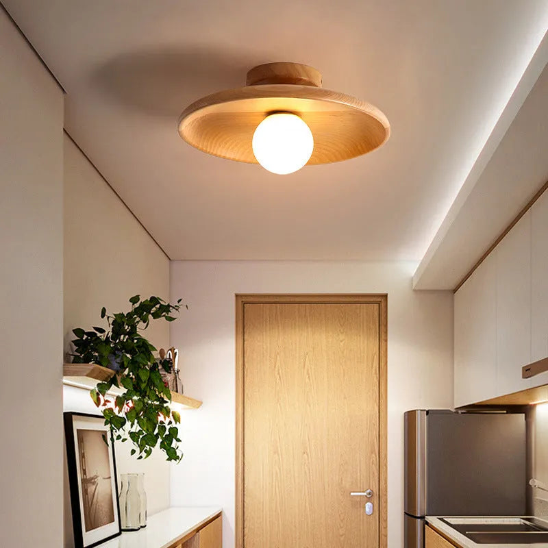 Minimalist solid wood and glass ceiling lamp in walnut colour