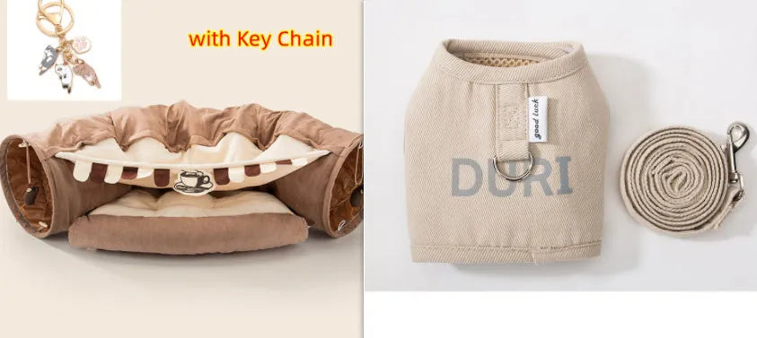 Collapsible cloth cat tunnel in four colour options measuring 45 by 50 by 22 centimetres