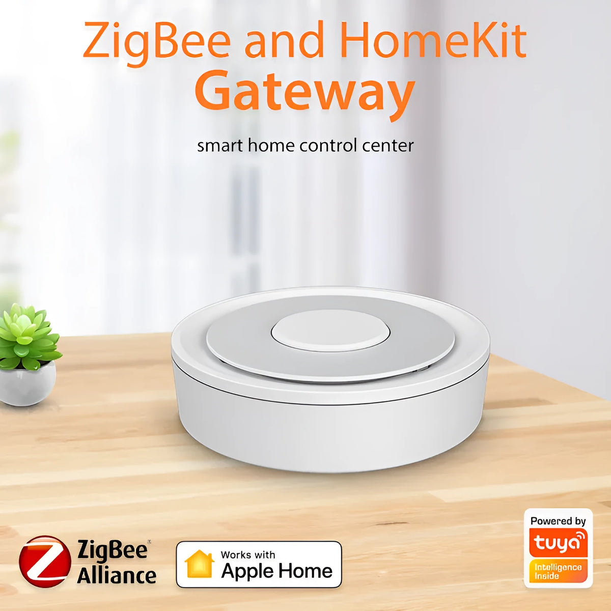 White square ZigBee intelligent gateway for home automation with 55m range