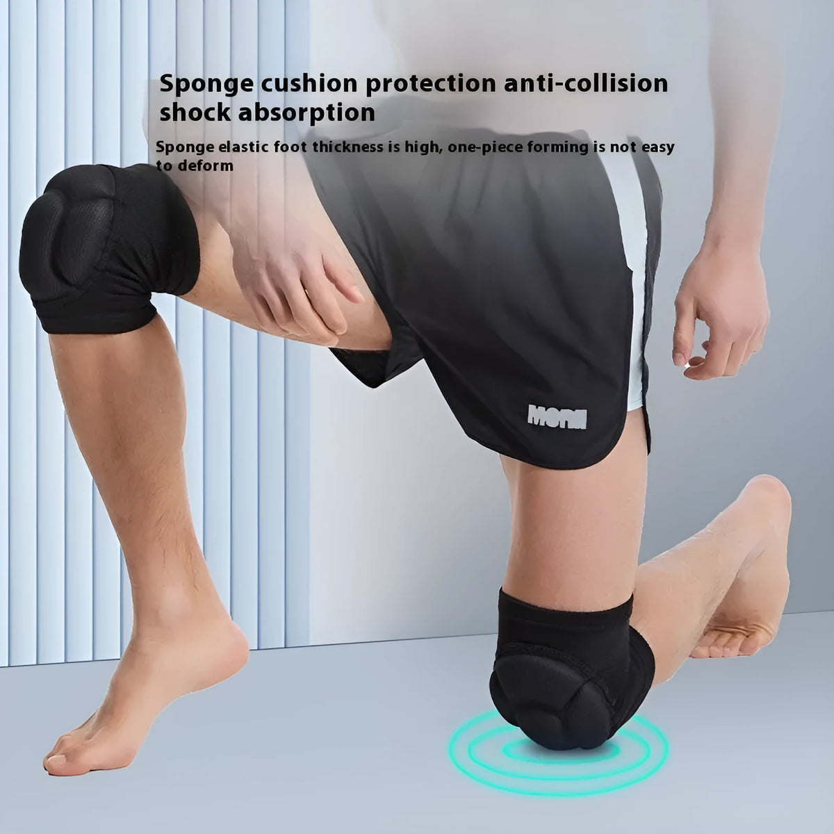Black and blue dance kneepads with thick sponge padding for knee protection during sports