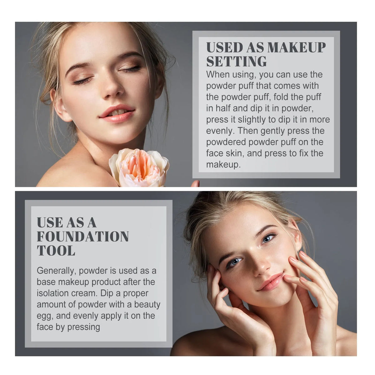Makeup finishing powder 8g container with natural beige classic ivory pure beige colour options