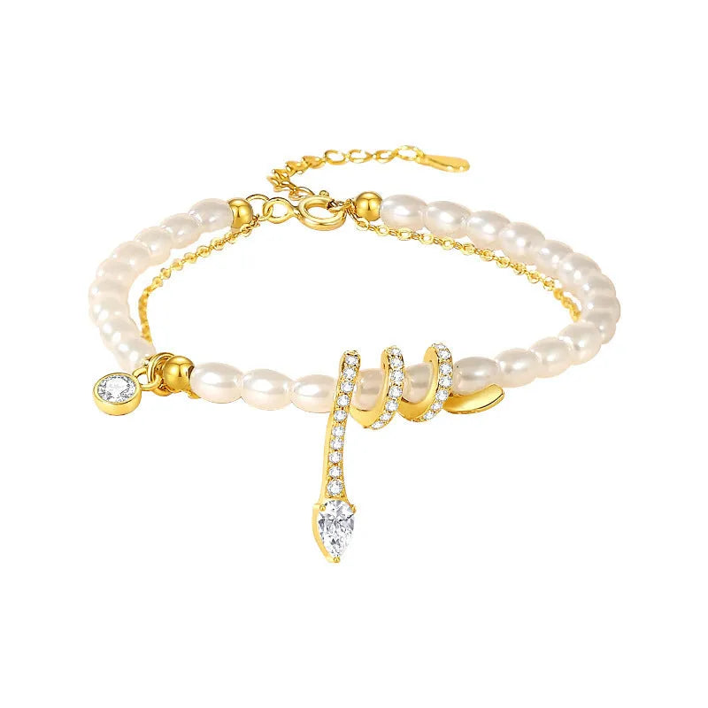New Chinese style snake beaded bracelet for women in 925 silver with gold or white gold electroplated finish.