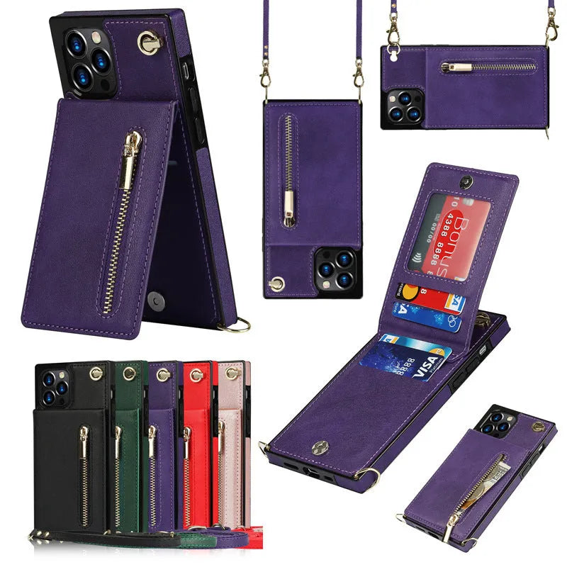 TPU and leather messenger style mobile phone case in solid colours for Samsung and iPhone models.