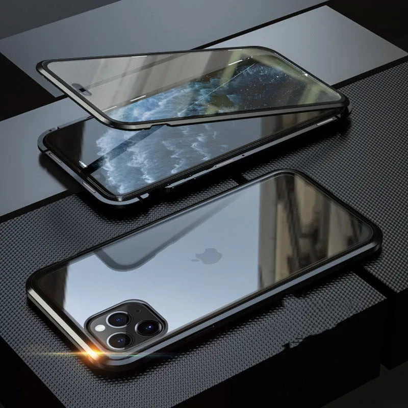 Glass anti-spy privacy phone case with clamshell design for iPhone models