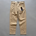 Men's straight leg casual cotton trousers in army green with a mid-waist design, showing front and back view.
