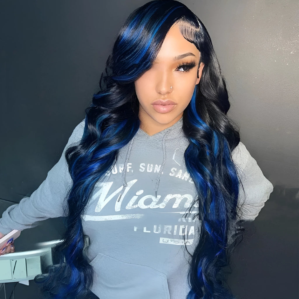 A woman wearing a human hair lace front wig in Star Fashion style with a 4x4 lace base.