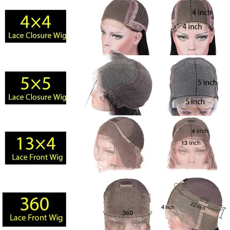 A woman wearing a human hair lace front wig in Star Fashion style with a 4x4 lace base.