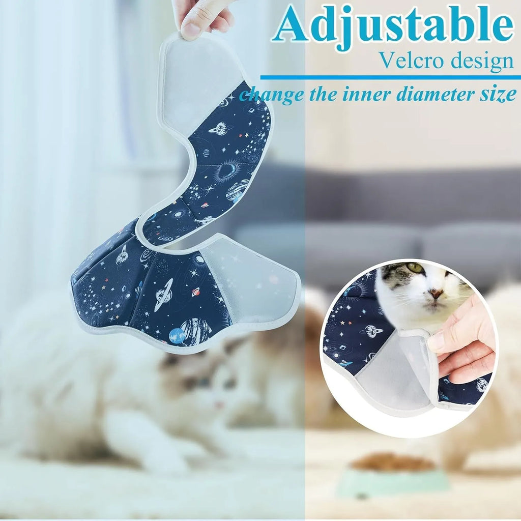 Soft adjustable fabric cat recovery collar cone in Constellation colour for post-surgery protection