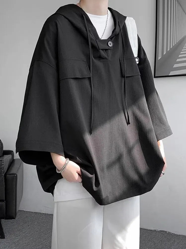 Men's plus size hooded short sleeve T-shirt in loose fit pullover style available in multiple colours
