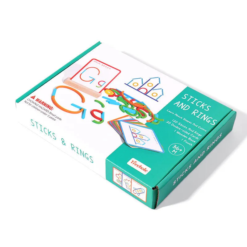 Wooden children's thinking training puzzle, creative stick and ring colour, 23 x 16.8 x 3.5cm early education board