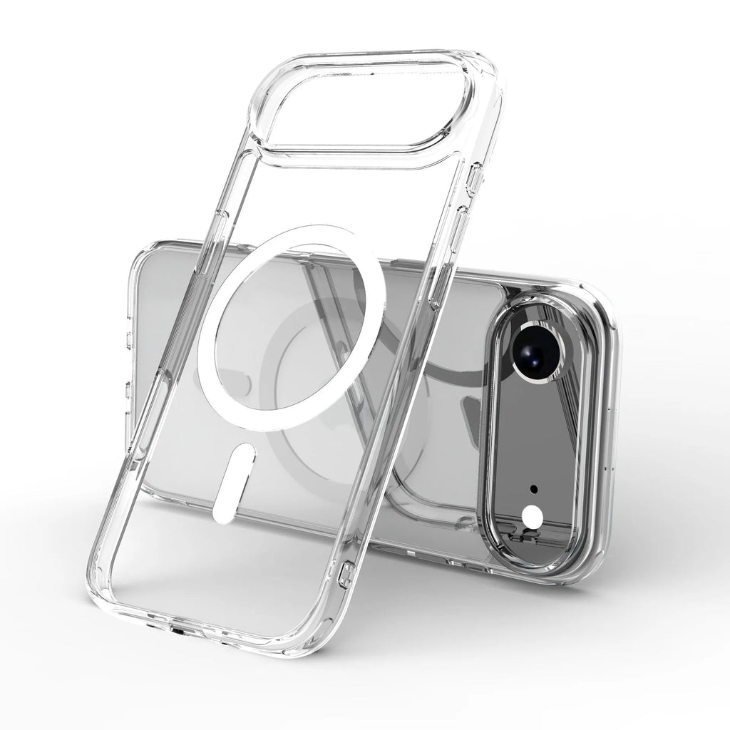 Transparent magnetic phone case for iPhone 17 AIR showing TPU composite construction