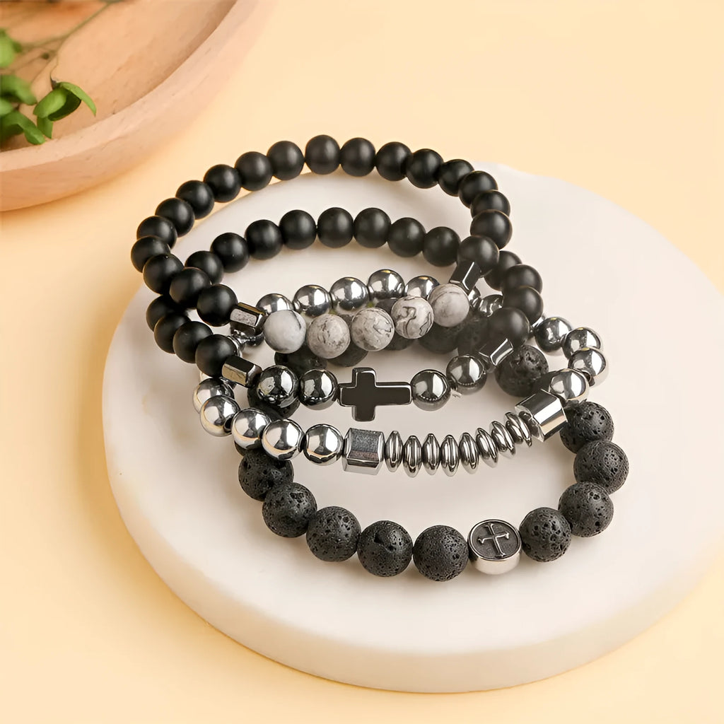Geometric volcano agate stone bracelet with stainless steel adjustable clasp