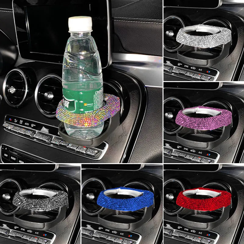 White diamond decorative car air vent cup holder bracket with rhinestone crystals