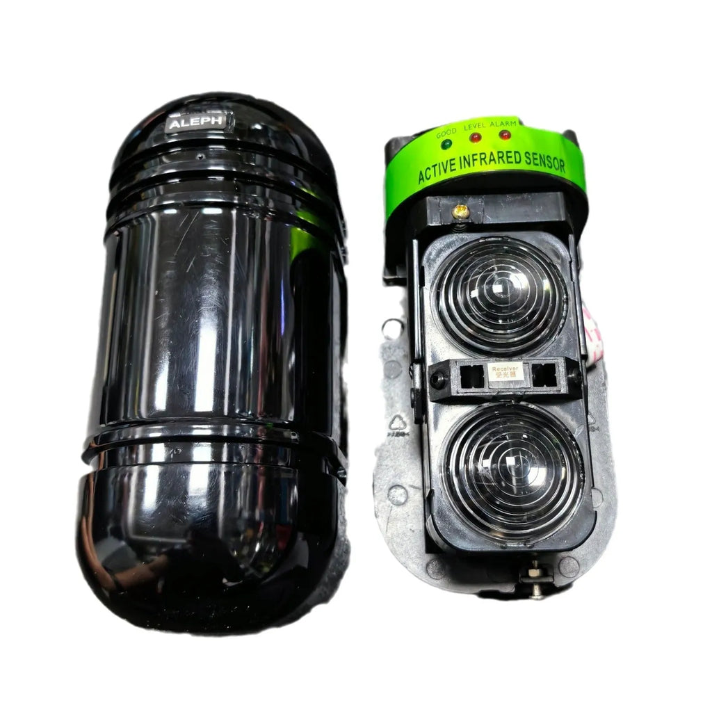 Black infrared anti-theft alarm detector with 150 metre range for warehouse security