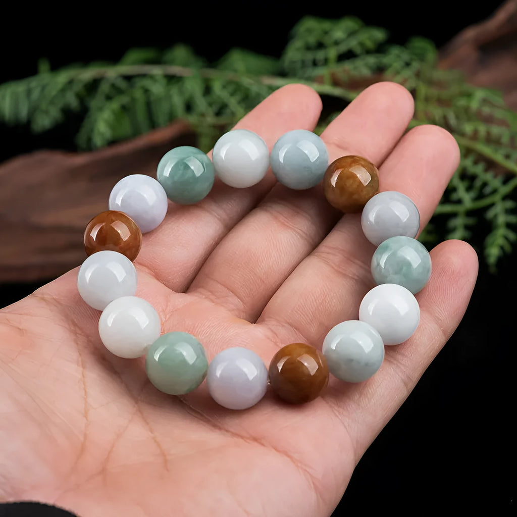 Women's natural Myanmar jade bracelet with three-colour 13mm beads and certificate