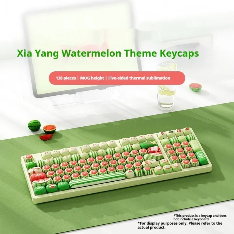 Watermelon themed mechanical keyboard key caps with five-sided sublimation print on PBT plastic.