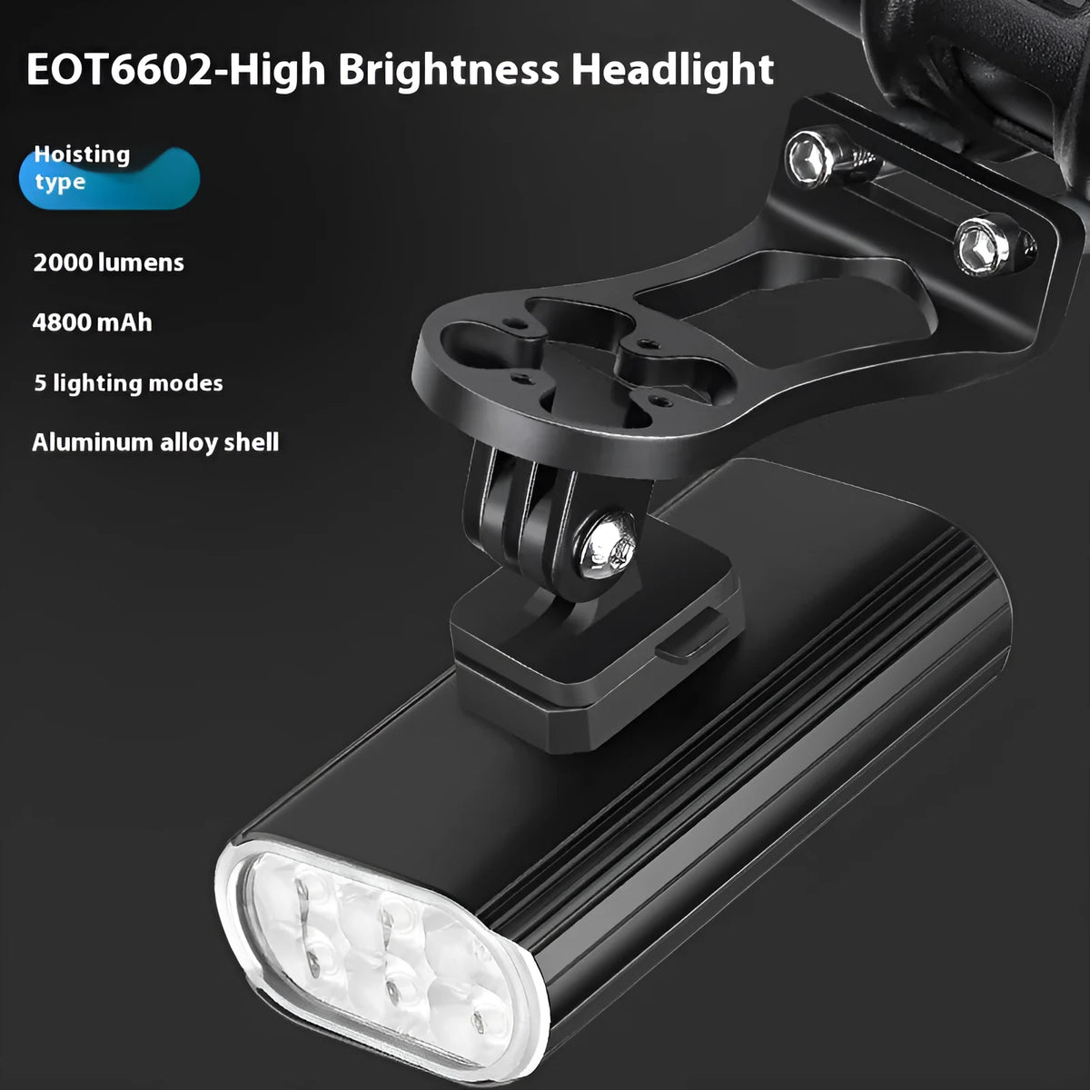 Aluminium alloy bicycle headlight with USB TYPE-C port and quick release mount